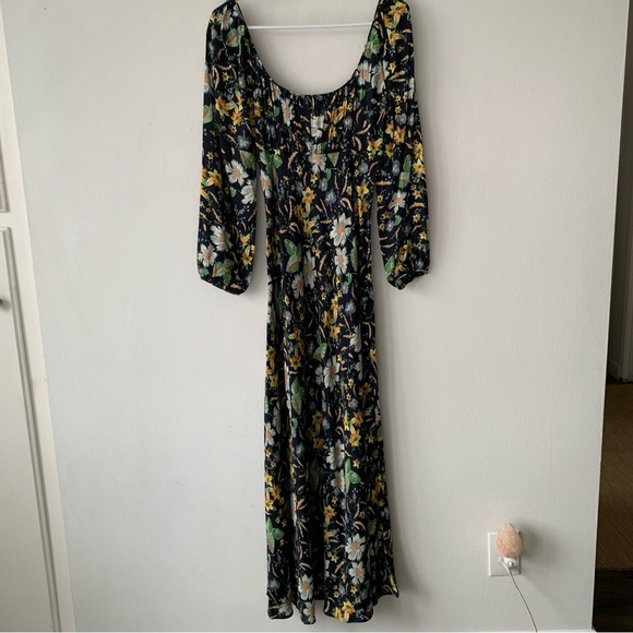 NWT Doen Guinevere Silk Ruched V Neck Long Sleeve Bias Midi Dress Sweet Anemone - Picture 10 of 15